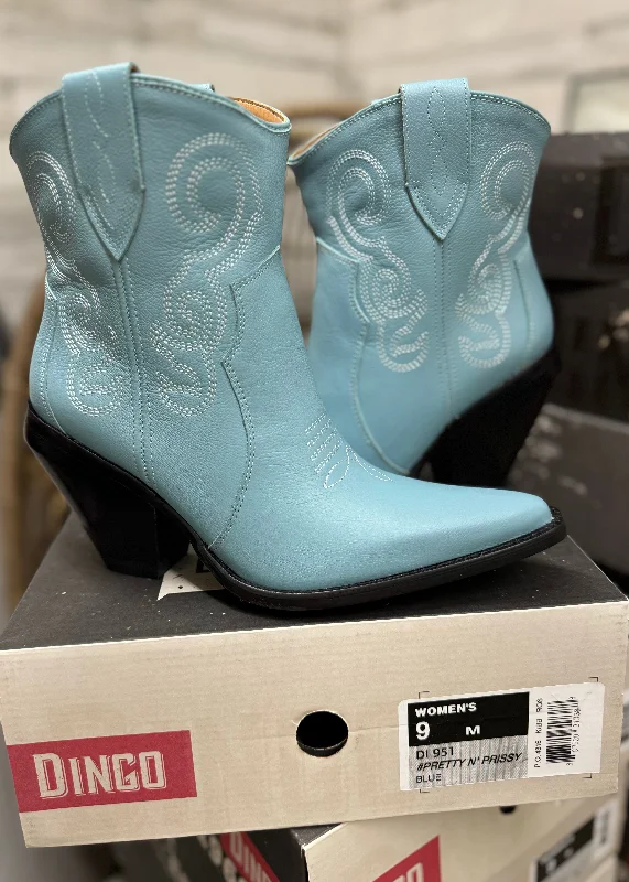 Model Shoes Size 9 | Dingo | Pretty N Prissy Leather Bootie in Blue *DISCONTINUED*