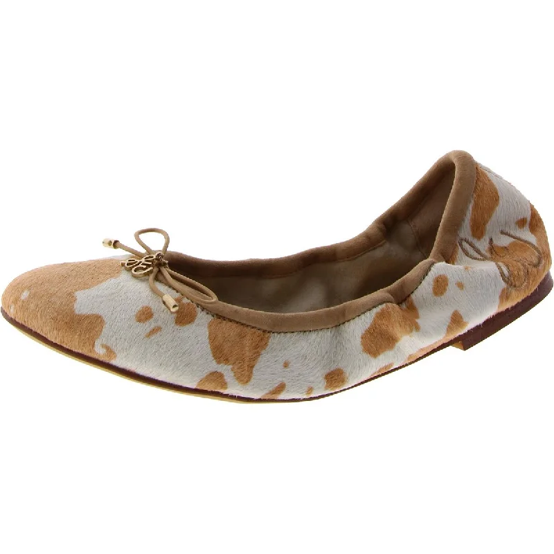 Felicia Womens Calf Hair Leopard Print Ballet Flats