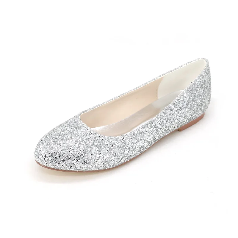 Women's Leatherette Flat Heel Flats With Sequin Wedding Shoes Bridal Shoes