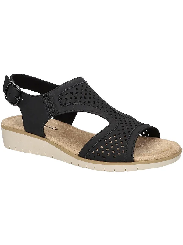 Alba Womens Buckle Faux Leather Wedge Sandals