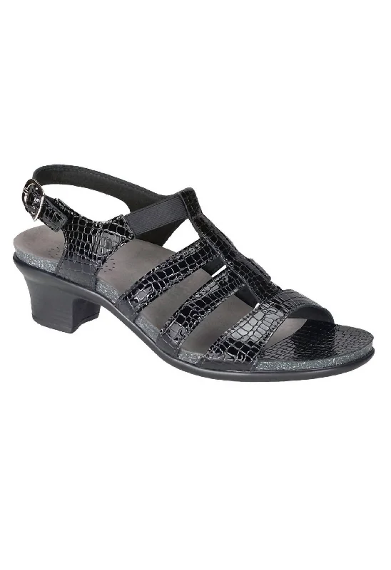 Allegro Heel Strap Sandal - Wide In Black Croc