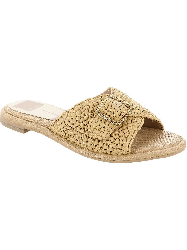 Alonzo Womens Raffia Buckle Slide Sandals