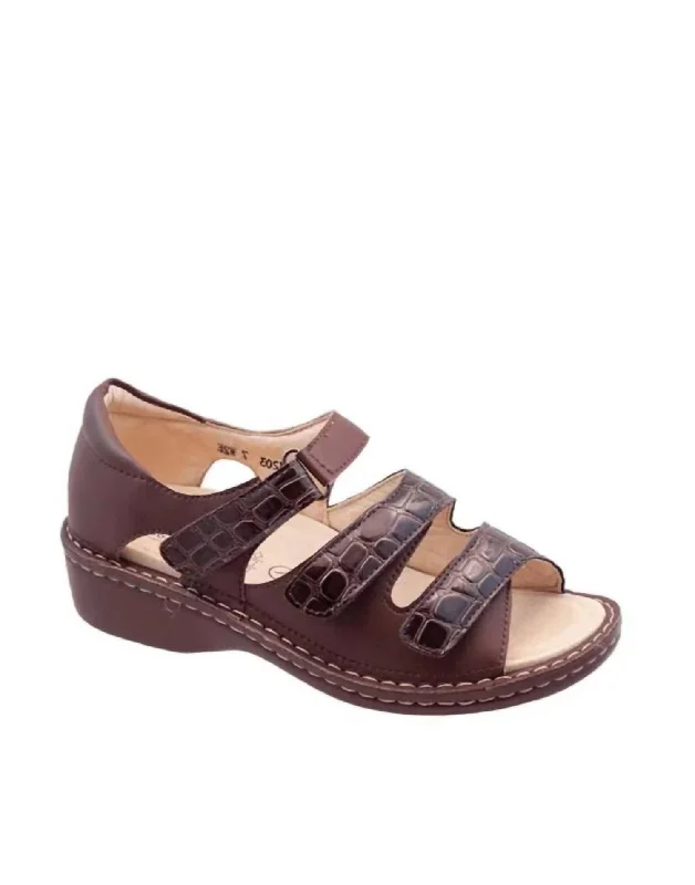 Andrea Velcro 3-Strap Sandal In Brown