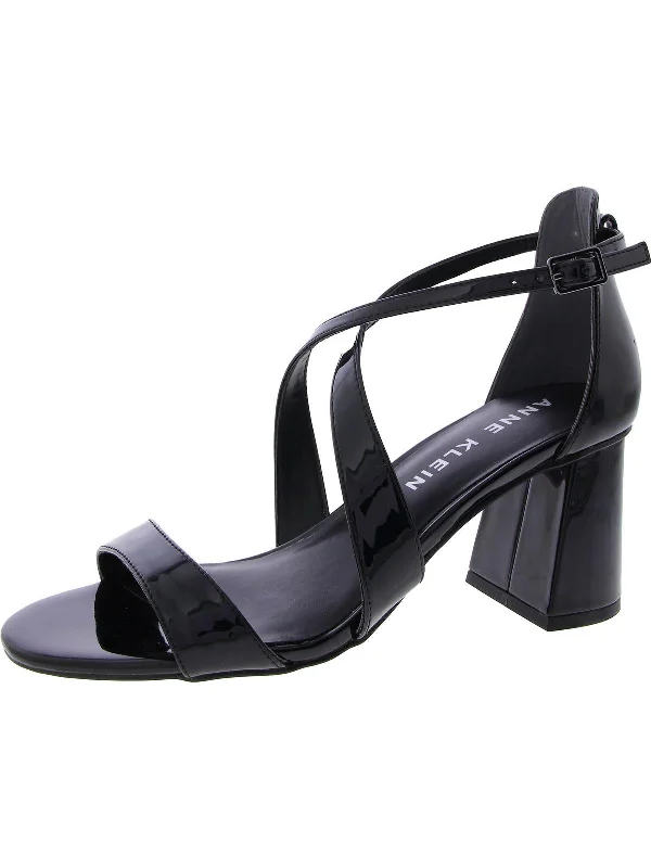 Armaretta Womens Patent Ankle Strap Block Heel