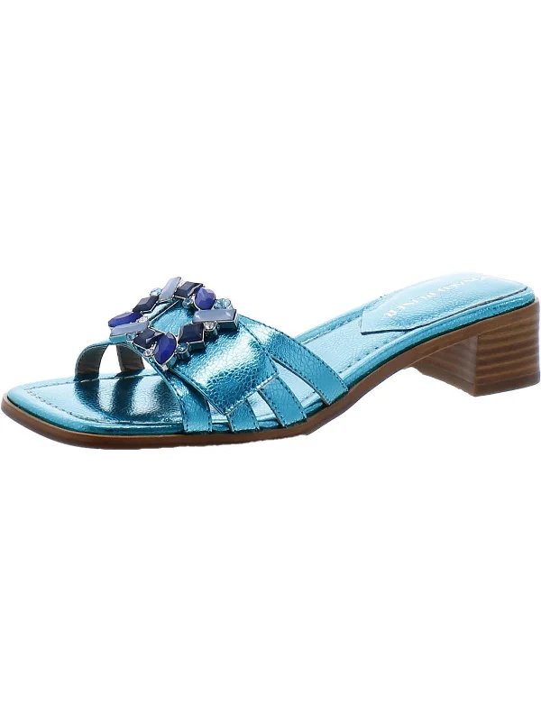 BELLAMY Womens Leather Slip On Slide Sandals