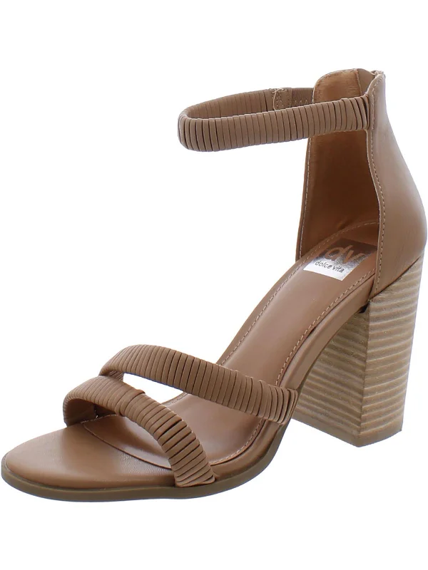 Bleeker Womens aux Leather Ankle Strap Block Heel