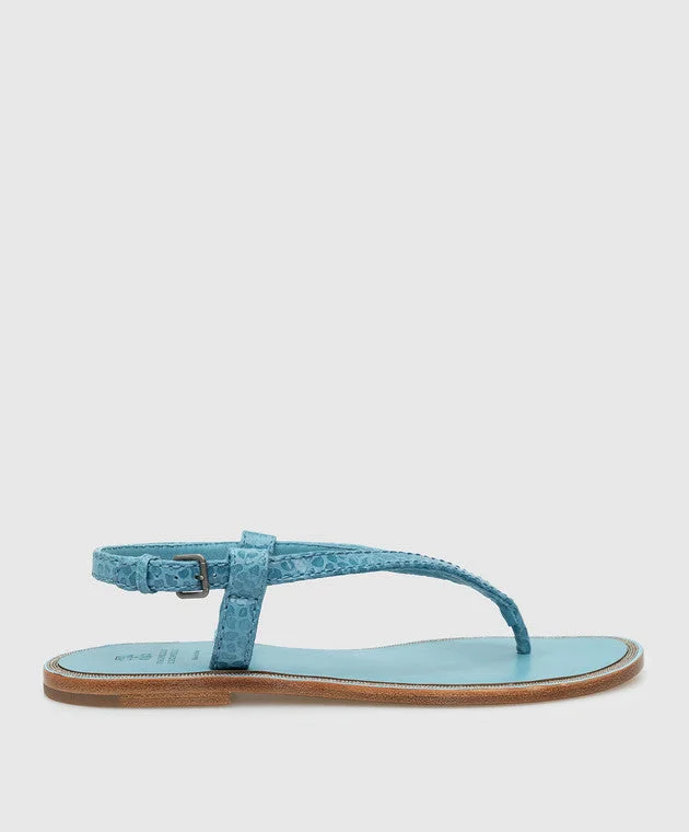 Brunello Cucinelli Women's Embossed Leather Sandals In Blue