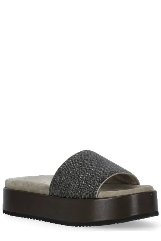 Brunello Cucinelli Women's Open Toe Slides In Dark Brown