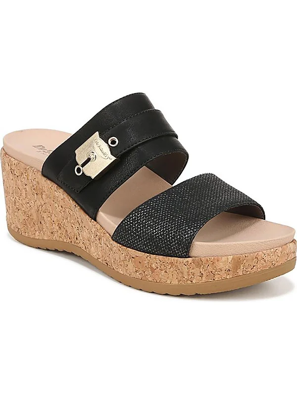 Cali Vibe Womens Faux Leather Woven Wedge Sandals