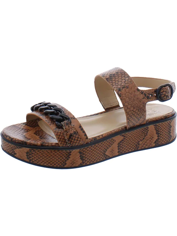 Carlyle Womens Leather Snake Print Platform Sandals