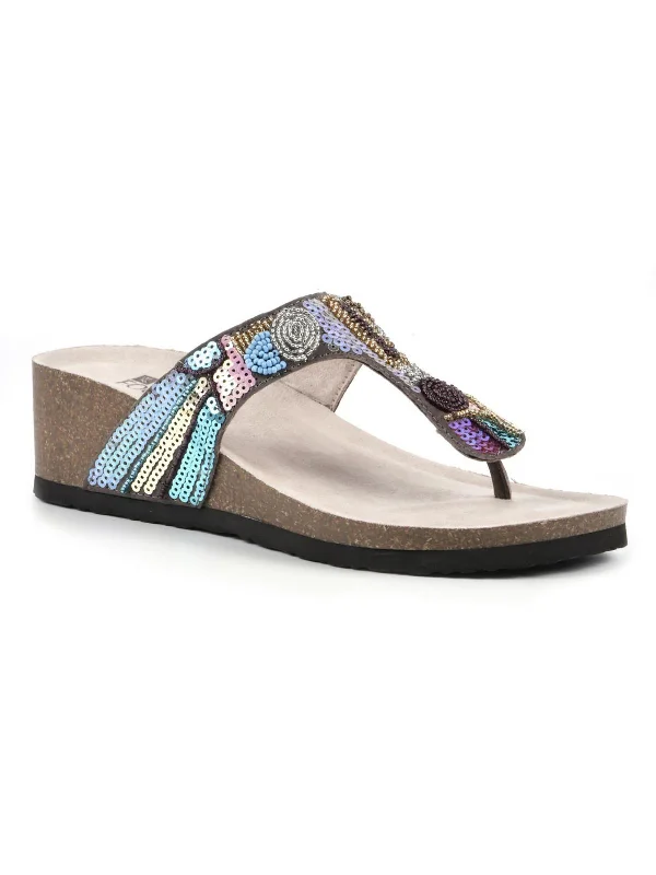 Cordoba Womens Leather Sequined Thong Sandals