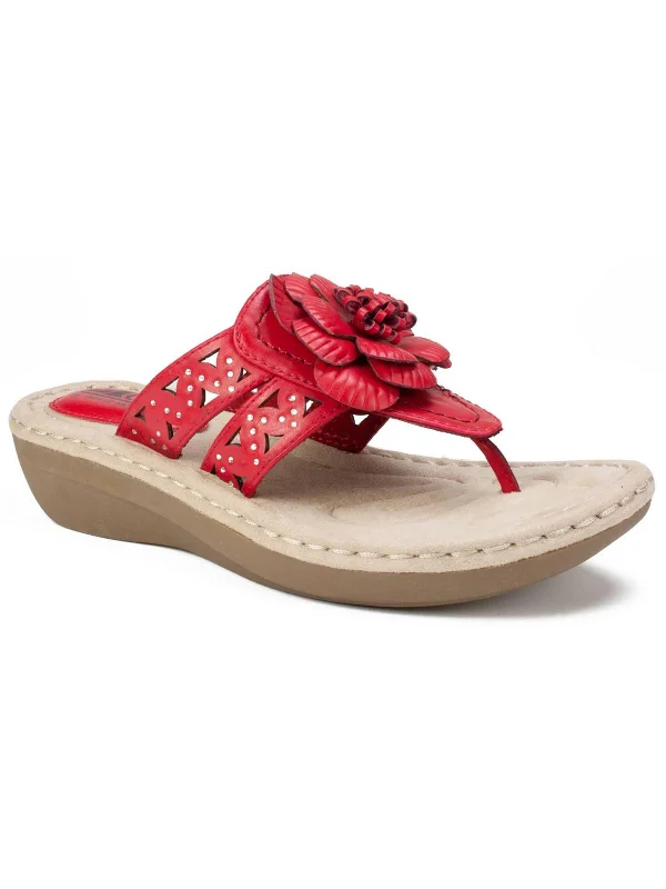 Cynthia Womens Faux Leather Laser Cut Thong Sandals