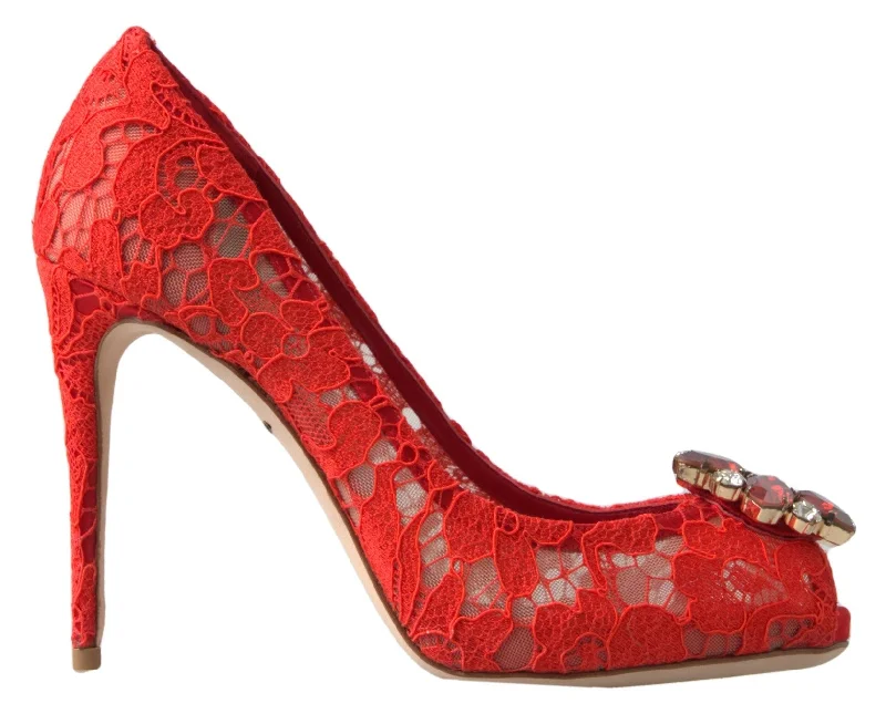 Dolce & Gabbana Chic  Lace Heels with Crystal Women's Embellishment