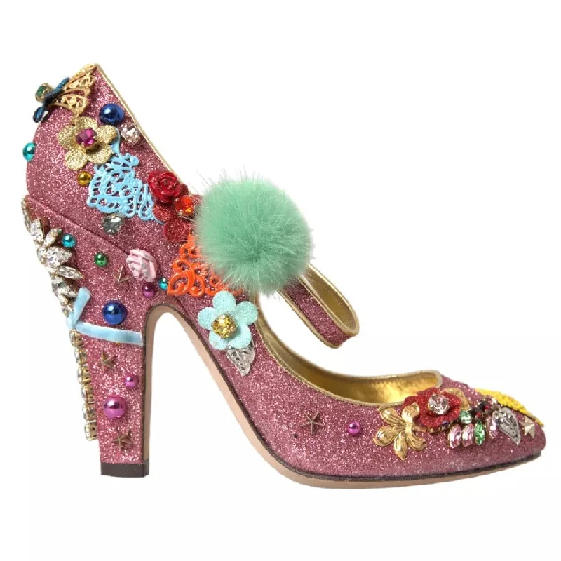 Dolce & Gabbana  Embellished Fur Mary Jane Pumps Women's Shoes (Pre-Owned)