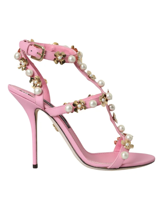 Dolce & Gabbana  Leather Embellished Heels Sandals Women's Shoes