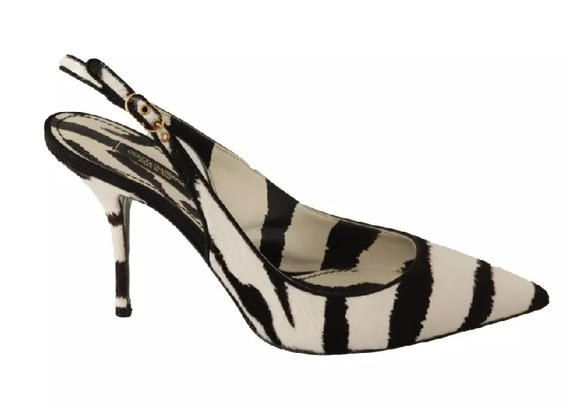 Dolce & Gabbana   Zebra Leather Heels Slingback Women's Shoes (Pre-Owned)