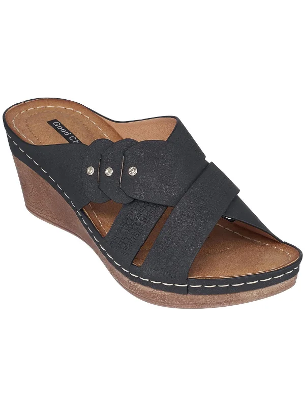 Dorty Womens Faux Leather Slip On Wedge Sandals