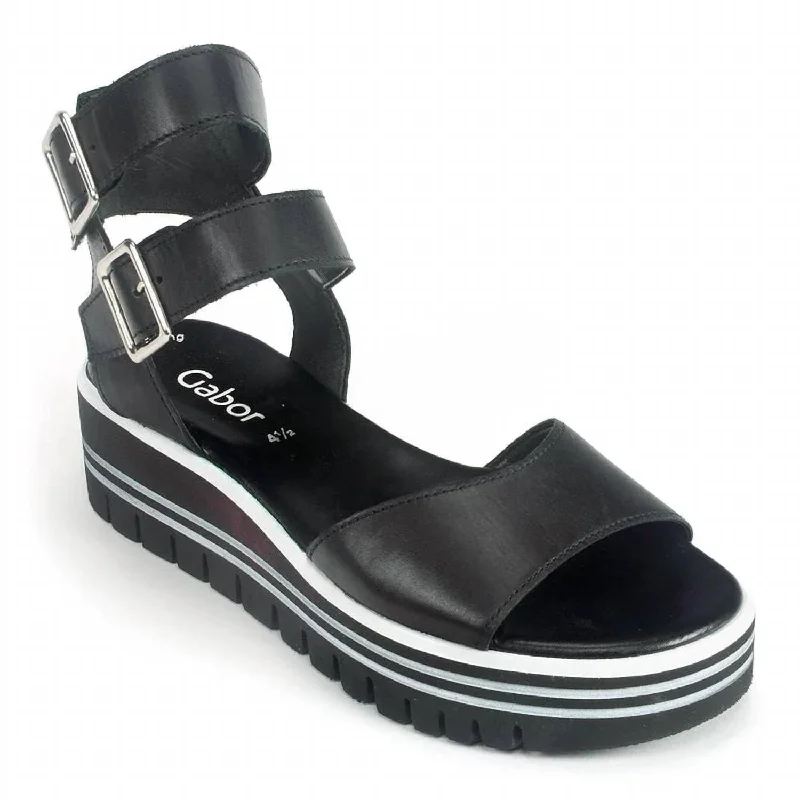 Double Ankle Strap Platform Sandal In Black