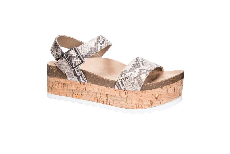 Dusk Palms Platform Sandal In Silver Snake