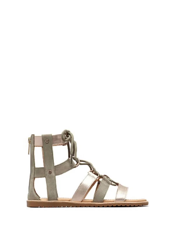 Ella Lace Up Casual Sandals In Sage