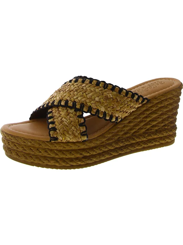 Geo-Italy Womens Woven Slip On Wedge Sandals