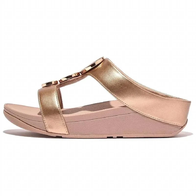 Halo Bead-Circle Metallic H-Bar Slide Sandal In Rose Gold