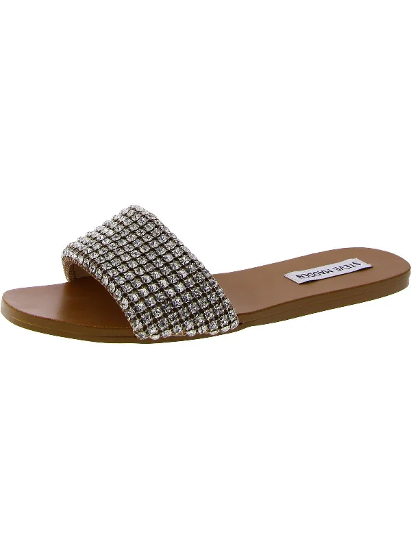 Heather Womens Rhinestone Flat Slide Sandals