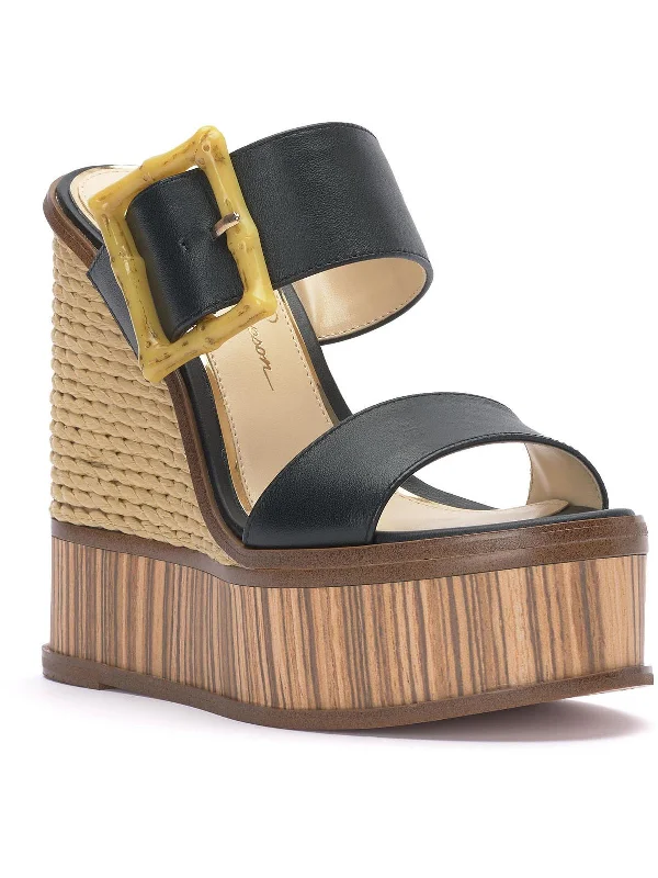 Hendrya Womens Leather Open Toe Wedge Sandals