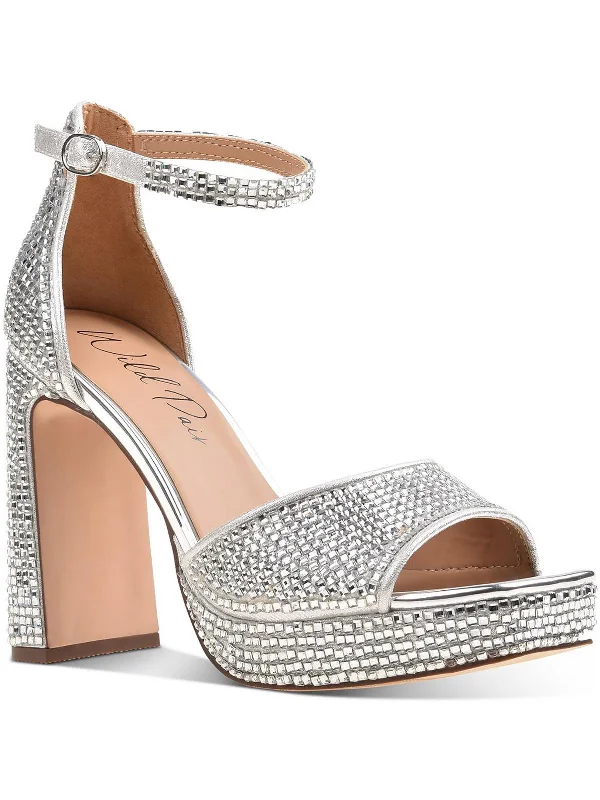 Hendryx Womens Rhinestone Open-Toe Platform Sandals