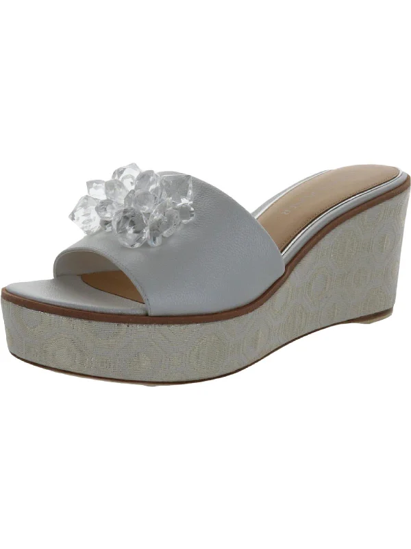 IDINA Womens Patent Slides Wedge Sandals