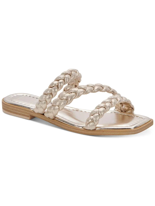 Iman Womens Metallic Flat Slide Sandals