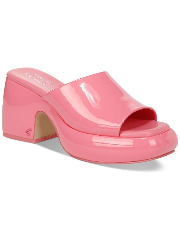 Isla Womens Faux Leather Peep-Toe Slide Sandals