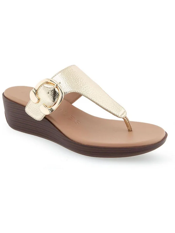 IZOLA Womens Metallic Thong Wedge Sandals