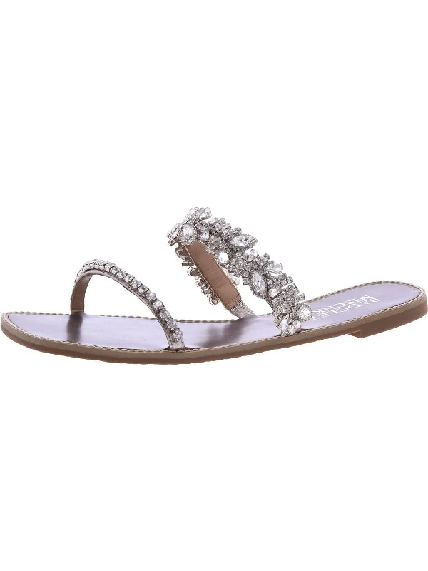 Jenelle Womens Leather Rhinestone Slide Sandals