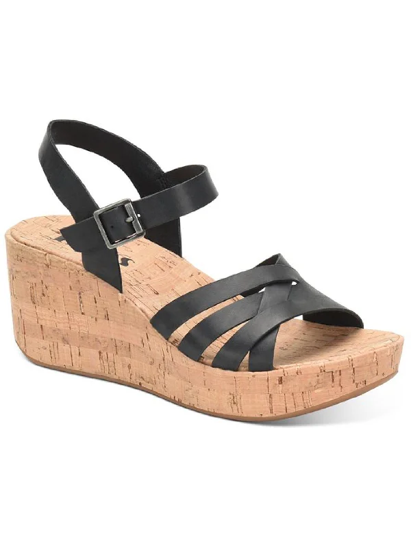 Jenneve Womens Leather Cork Wedge Sandals