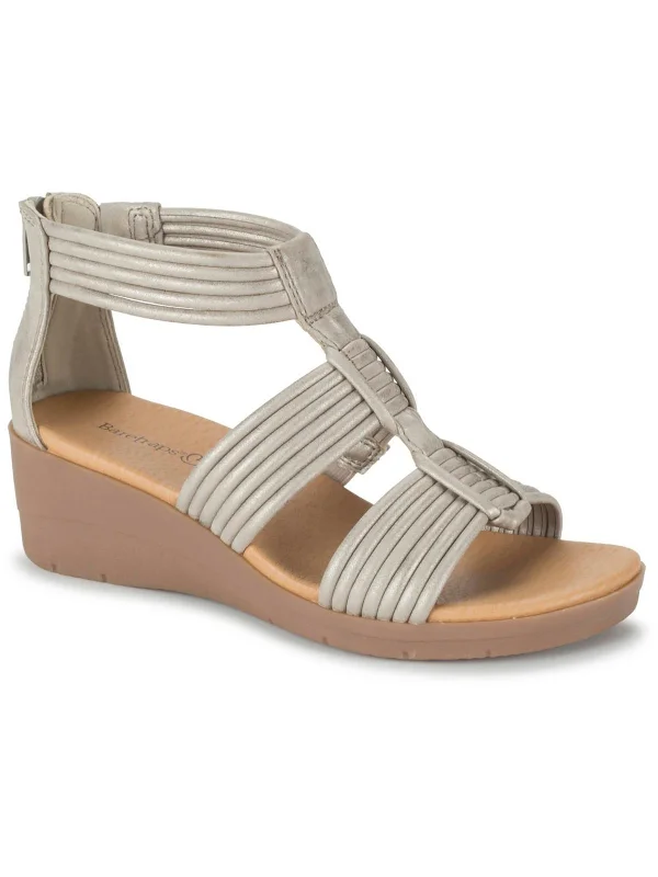 KEISHA Womens Faux Leather Open Toe Wedge Sandals