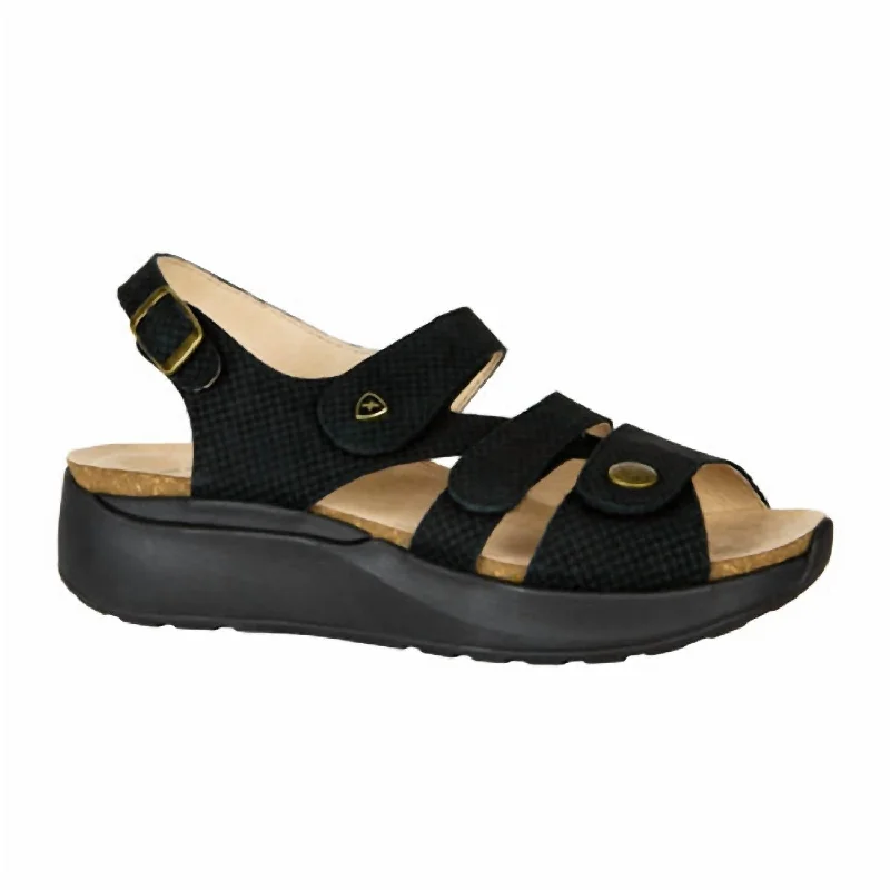 Ladies' Mykonos Embossed Leather Sandals In Black