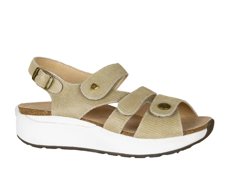 Ladies' Mykonos Embossed Leather Sandals In Champagne