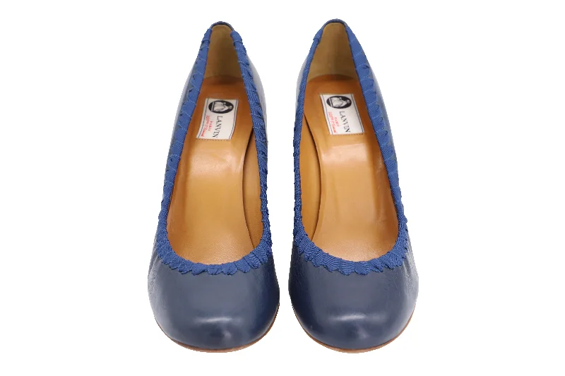 Lanvin Wedge Espradrilles Pumps in Navy Blue Leather