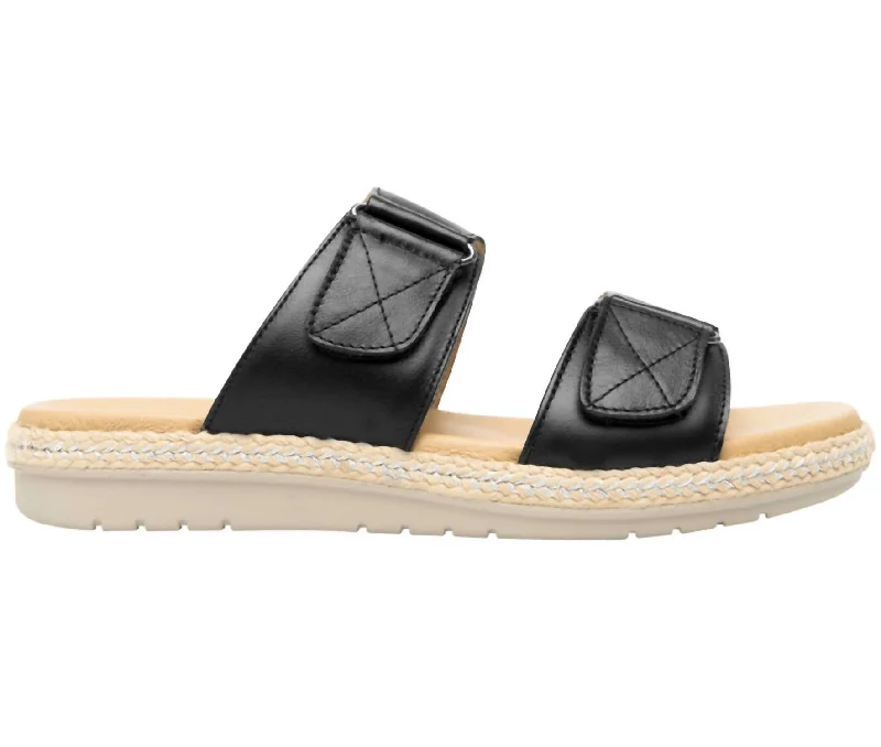 Leather Two-Strap Sandals In Black