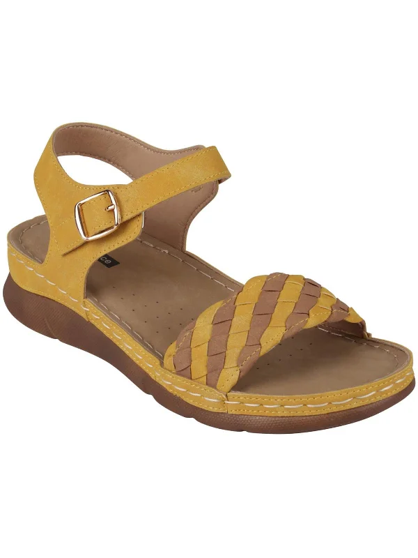 Millis Womens Faux Leather Ankle Flat Sandals