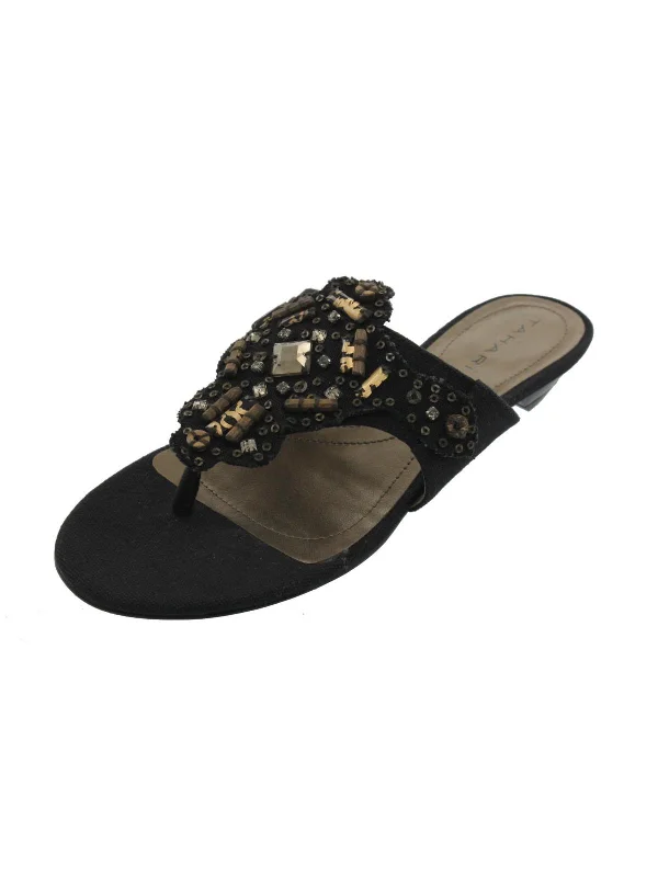 Olivia Womens Beaded Slide Thong Sandals