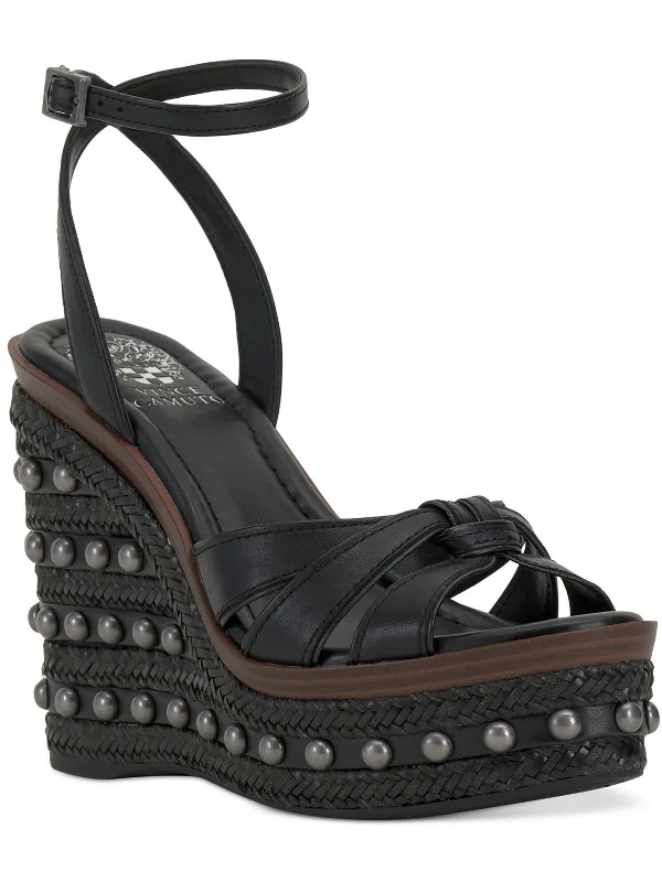 Pacci Womens Leather Studded Wedge Sandals