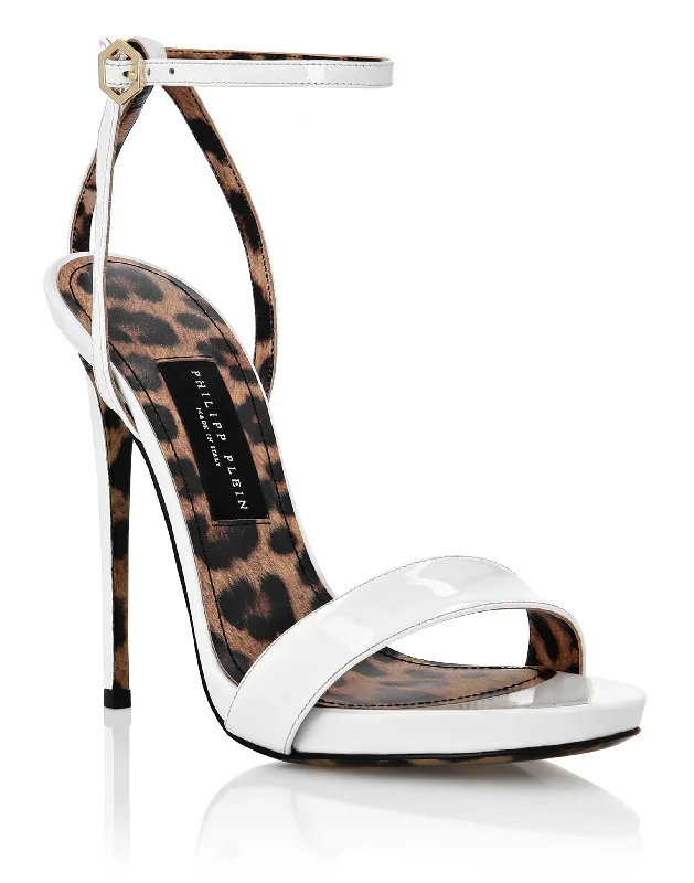 Patent Leather Sandals High Heels Leopard