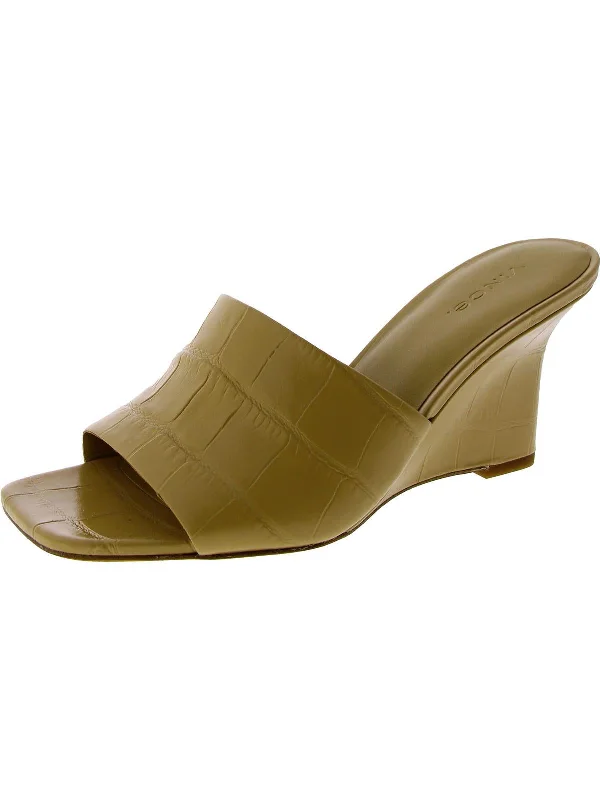 Pia-2 Womens Faux Leather Slip On Wedge Sandals