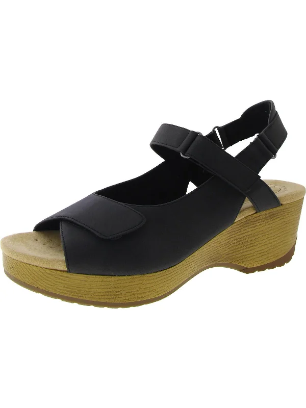 Rez Womens Faux Leather Slingback Wedge Sandals