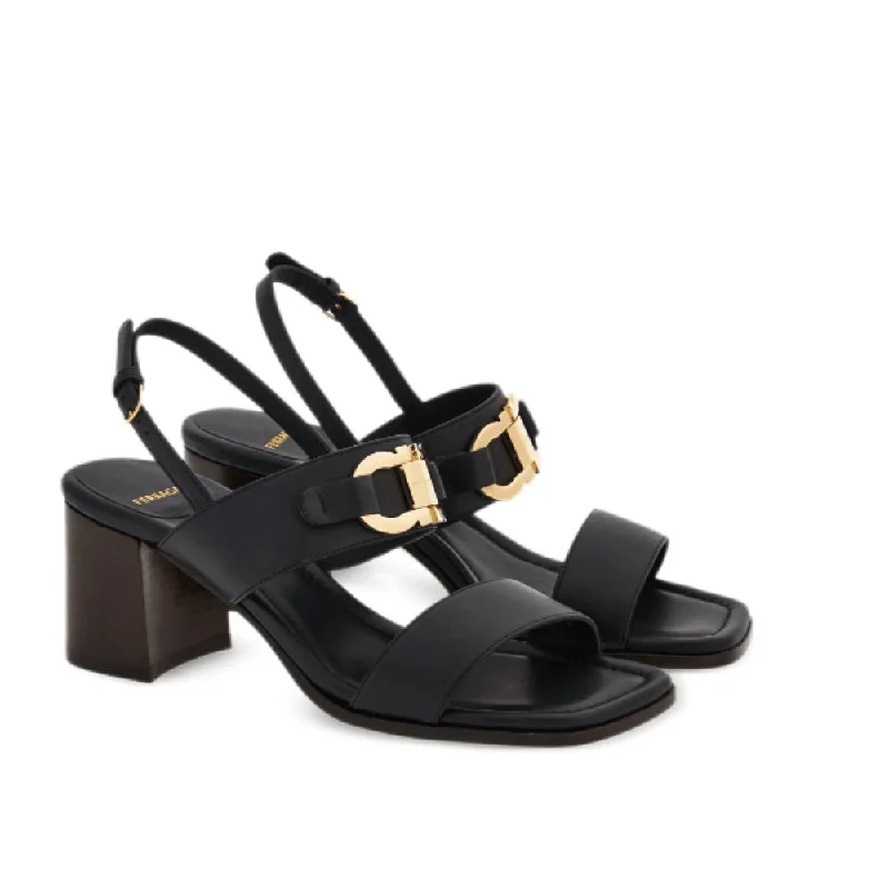 Salvatore Ferragamo Women's Lou 55mm Gancini-Buckle Leather Sandals, Black