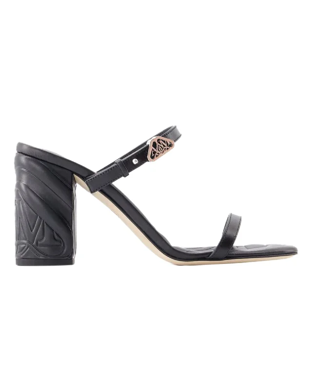 Seal Heeled Sandals - Alexander McQueen - Leather - Black/Argenté