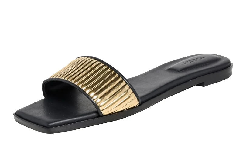 SIMKHAI Women's Carter Flat Sandals, Black Gold Shoes