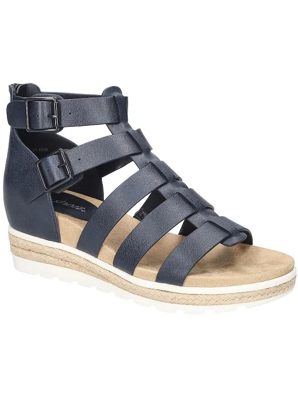 Simone Womens Zipper Faux Leather Strappy Sandals